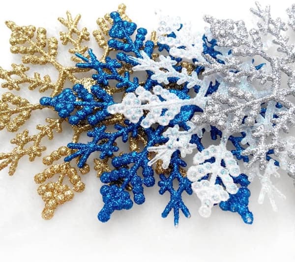 24-delt sæt med glitter snefnug julepynt