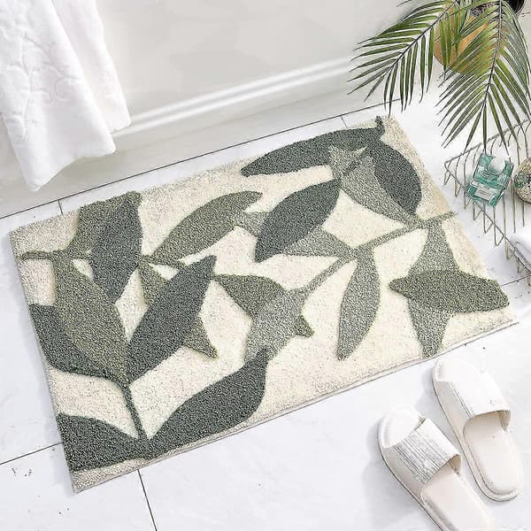 45×65 cm bladgrøn bademåtte med luv, skridsikker, maskinvaskbar
