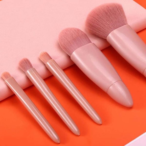 Bærbar lyserød mini makeup børste med spejl og etui