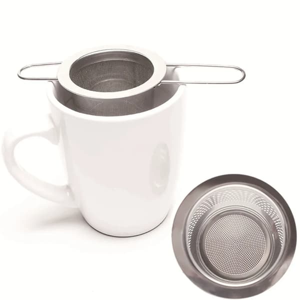 Te-sil i rustfritt stål med lokk, te-sil i rustfritt stål, te-sil som sitter i koppen, te-diffusor med langt håndtak, te-sil