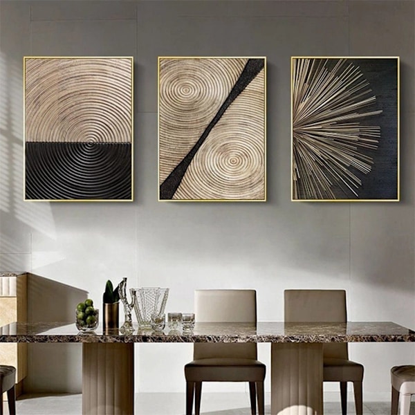 3 pieces black and gold line wall pictures, living room decoration