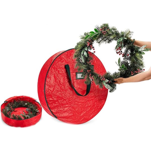 Opbevaringspose til julekrans, opbevaringsbeholder til krans, lynlåspose, (rød), 76*20cm
