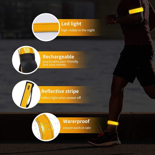 LED Armbånd, Oppladbart, 2-Delt, USB Refleksbånd, for Jogging, Løping, Sport - Gul