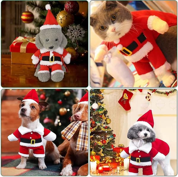 Jul hunddräkt, hund katt tomte dräkt, julfest husdjursdräkt (M)