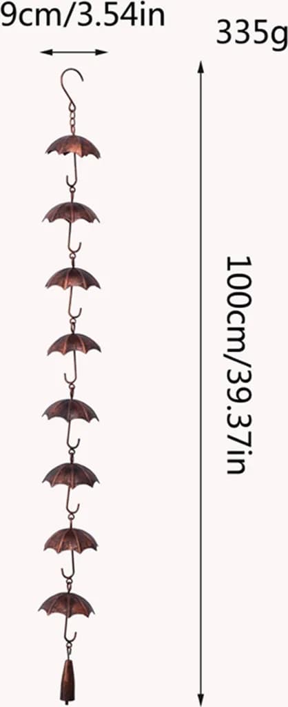 Regnkæde, 100 cm, metalkæde, nedløbsrør, til husudhæng, have og hus, paraplyform