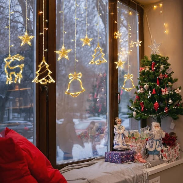 126-LED Vindusgardinlys – 8 Moduser Fjernkontroll, Varmhvit Jul/Innendørs