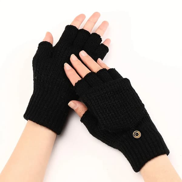 Varme uldhandsker til nem skrivning, halvfingerhandsker med flap