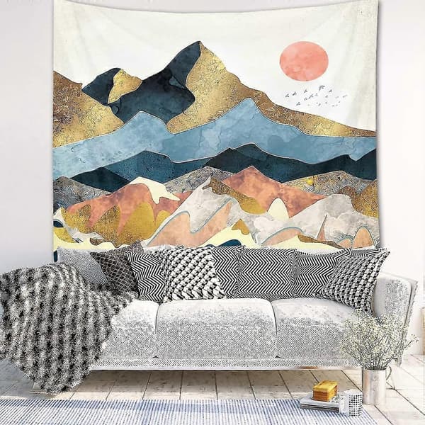 150x130 cm Solnedgång Berg Gobeläng, Psykedelisk Väggbonad