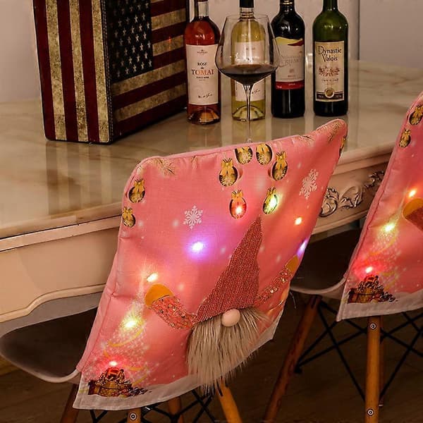 2 LED Stolsöverdrag – Rosa Tomte/Rudolf Ryggstöd för Julbordsfest