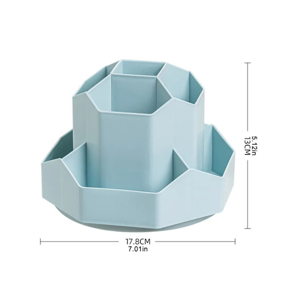 Roterende penneholder, kosmetisk arrangør 9 rum, stor kapacitet 360° roterbar (blå)
