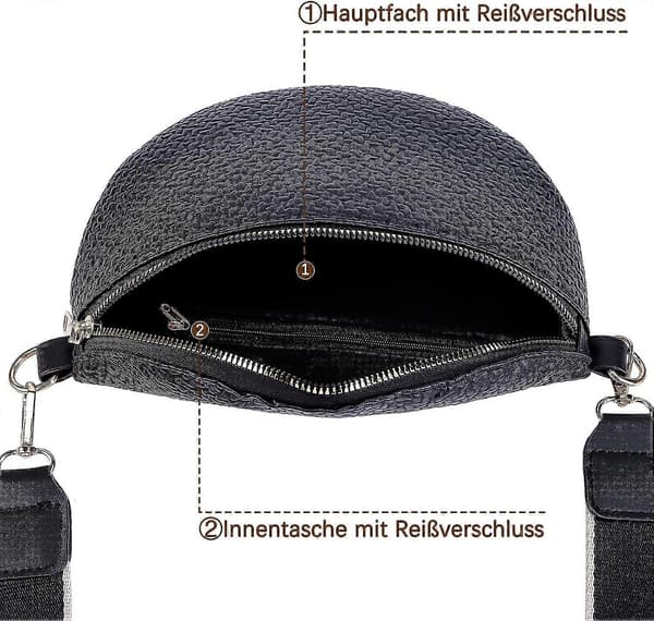 PU Læder Crossbody Bæltetaske til Kvinder, Bred Rem, Lynlås