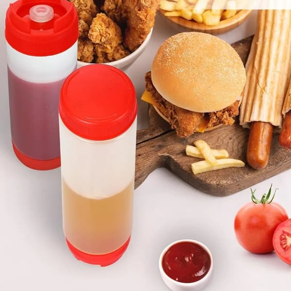 Puristinpullo, 450 ml 16oz muovipuristinpullo, BPA-vapaa, ei vuoda maustepulloja (punainen)