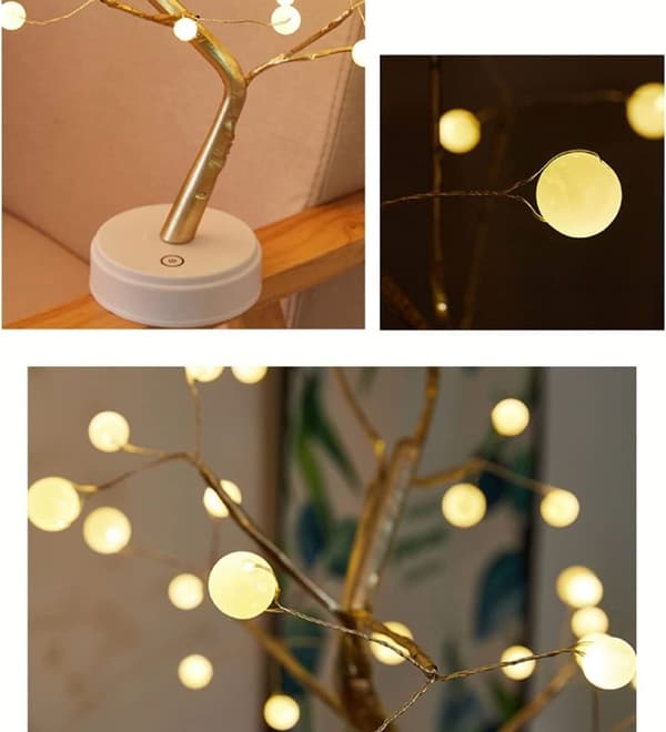 36 LED Bonsai Tre Lys, Batteri/USB, Varm Hvit, Jul