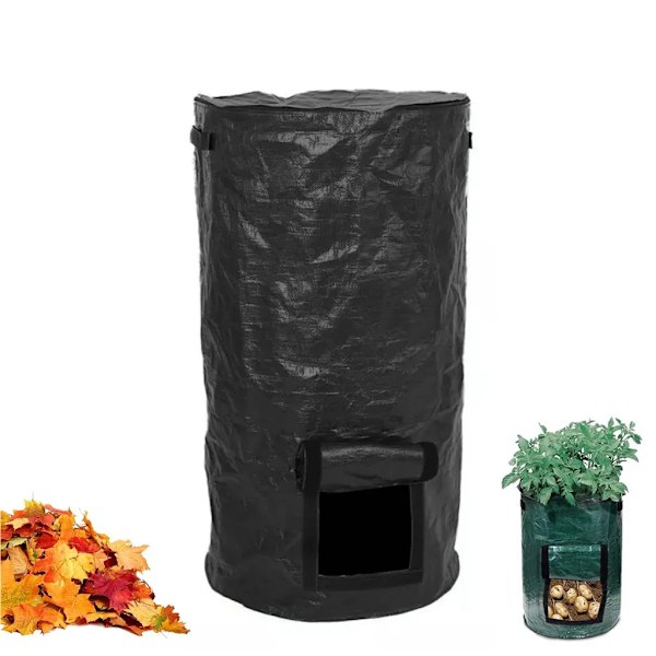 Environmental Compost Bag Garden Waste Bin, 34 Gallon Potato Planting Bag Outdoor Kitchen Waste Compost Bag, Black