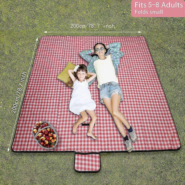 Picnic Tæppe 200 X 200 cm, Udendørs Picnic Måtte Camping Tæppe Foldbart Letvægts Rød
