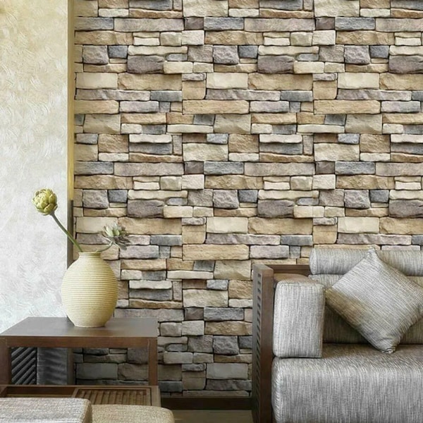 1M 3D Wallpaper Self-adhesive Stone Look Wall Panels Brick Wall Sticker-New-H01