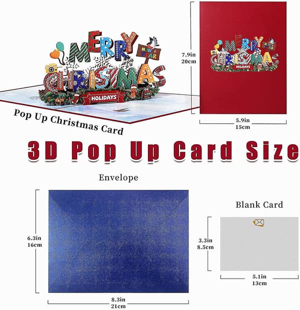 3D popup-kort julkort, vackert jultomtekort med kuvert (God Jul)