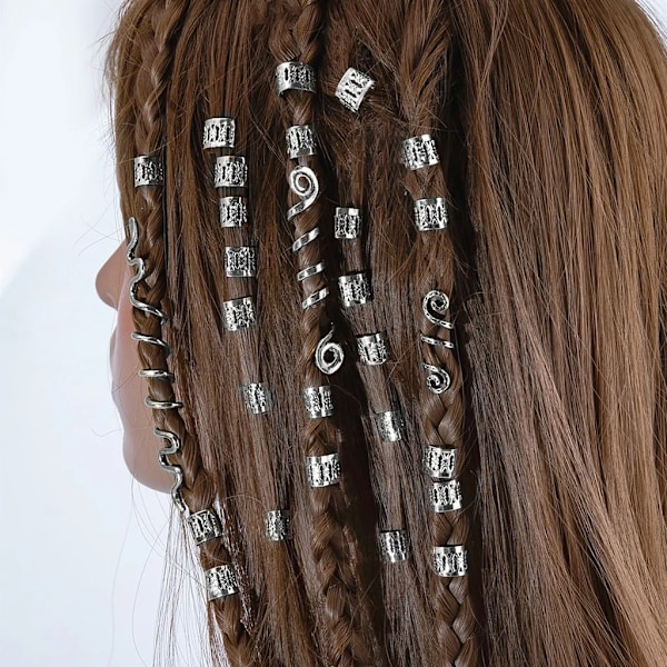 28 stycken Dreadlocks Smycken Hårspännen, Spiral Hårklämmor, Justerbara Metallmanschetter, Orm Dreadlock Hårklämma Hårklämma, Silver