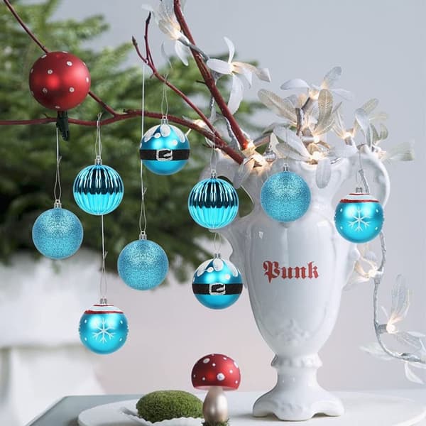 6 cm Blå Målade Glitterkulor – 16-pack Jätte Plast Julgransdekoration