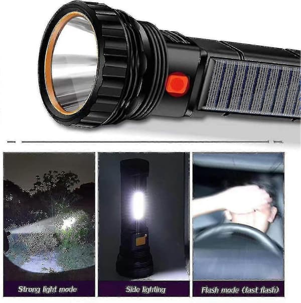 Aurinko-/ladattava monitoiminen 1000 lumenin LED-taskulamppu hätävilkulla