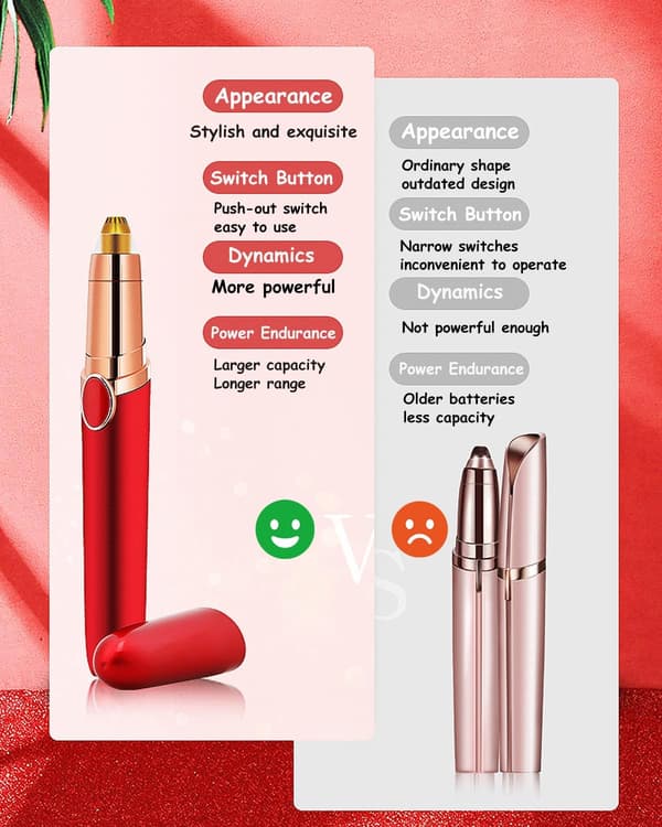 Elektrisk epilator, genopladelig, rød