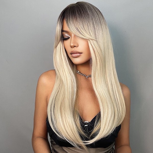 Dammode gradient blond lugg lockar svans peruk