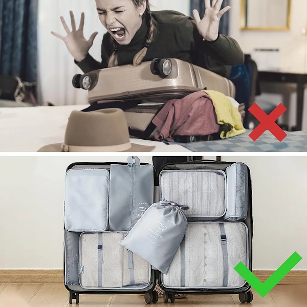 9-delad resväskeorganiseringsset, packningskuber, klädpåsar, semester och resor, packningskubset