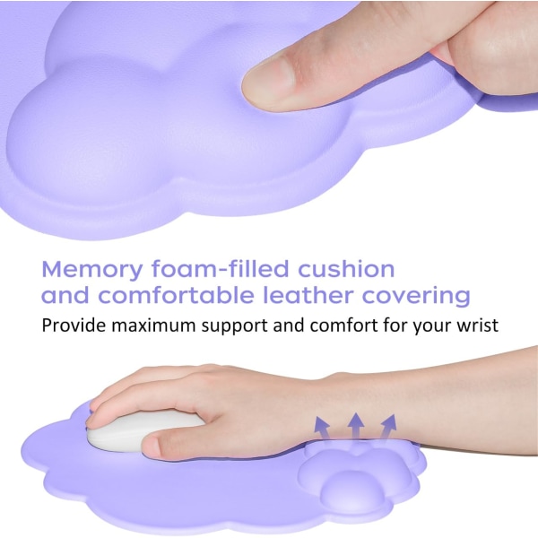 Pad Rannetuki nahkapinnalla, Cloud Wrist Rest -hiirimatto memory foam Purple