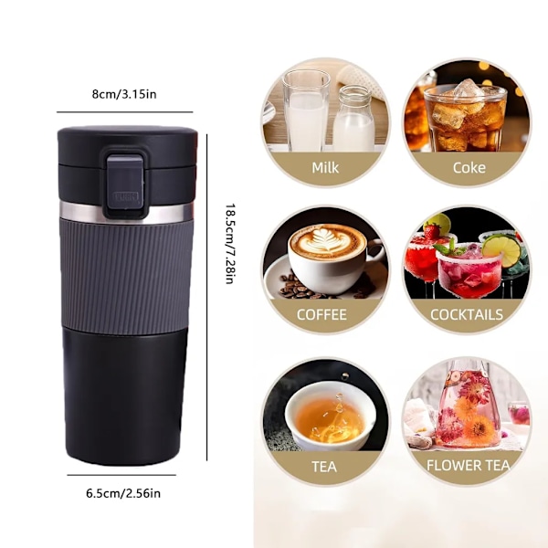 Termosmugg 380ML Kaffeemugg Takeaway Kaffeemugg Dubbelskikts Resmugg Termosmugg Kyl Dryck (Grå)