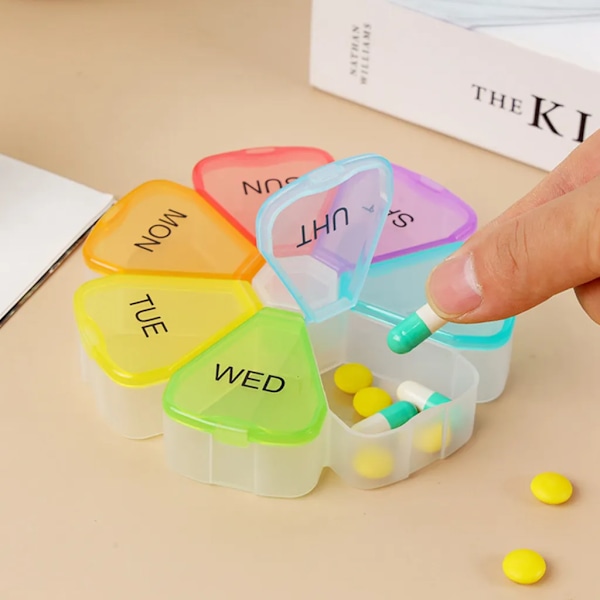 2-pack pillerburk 7 dagar rund regnbåge pillerburk tablettburk