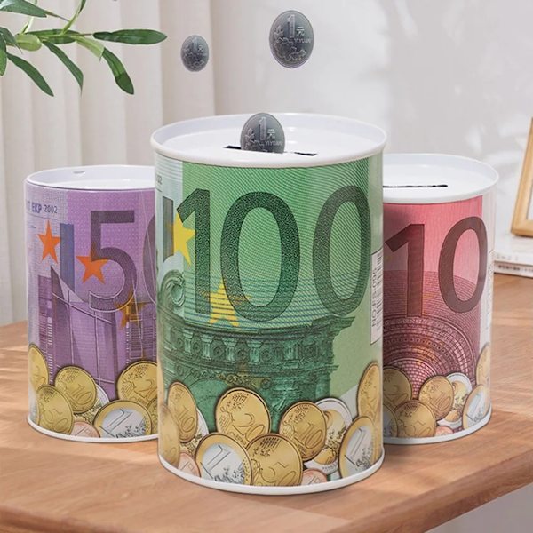 Euro design metal sparebøsser, sparebøsse, metal sparebøsse, gaveidé, 20 euro seddel mønster