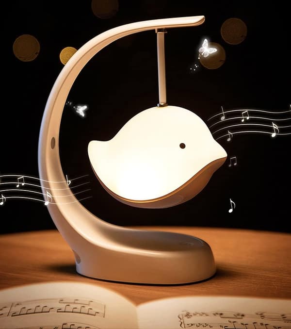 Nattbordslampe LED Multifunksjonell Bordlampe med Bluetooth Musikklykt, Delfin USB-ladeport, Berøringskontroll, Dimbar, Øyebeskyttelse