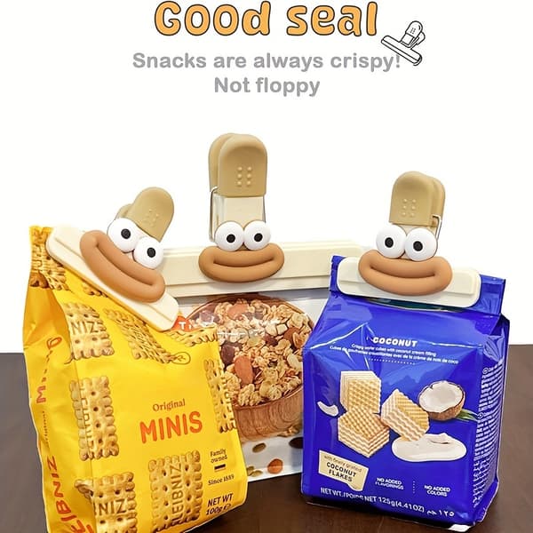 6 Söta Chipspåseklämmor – 3 Stora/3 Små Matförseglare i Plast