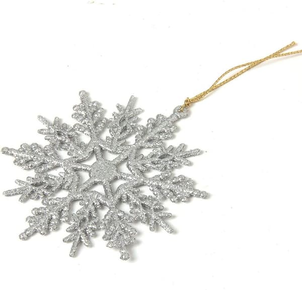 36 Sølv Glitter Snøfnugg Ornamenter, 10 cm, Juletrepynt