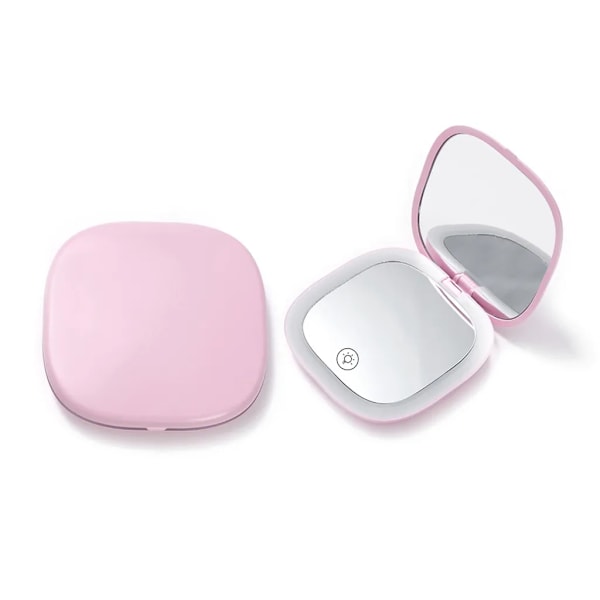 Taskupeili, kosmetiikkapeili 1X/3X suurennuksella, USB-ladattava LED-käsipeili matkustajapeili himmennettävällä ja 2-puolisella LED-valolla, pinkki