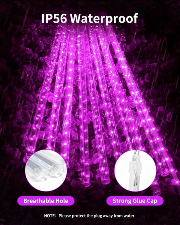 10-Rørs 240-LED Meteorregn Lys – Lilla 3,5M Udendørs Jul/Træ