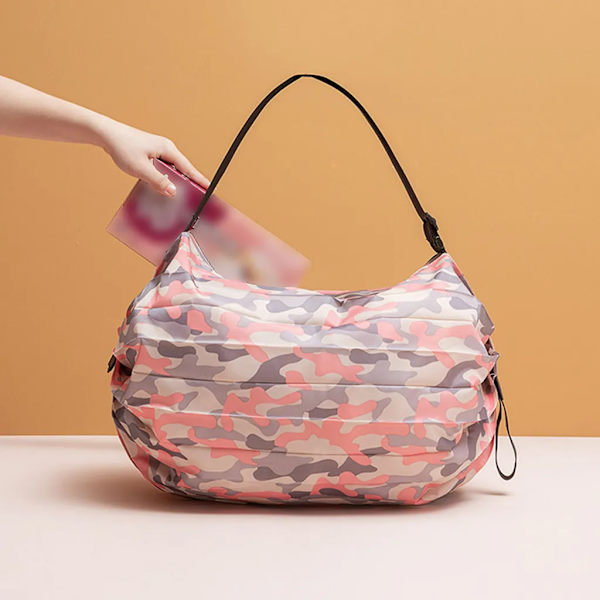 Stor håndtaske sammenklappelig taske shopping taske sammenklappelig miljøvenlig skuldertaske med print, pink camouflage