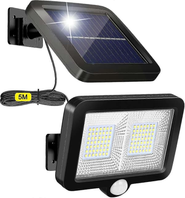98-LED Solcellelampe med bevegelsessensor, IP65, 5 m kabel for bod/garasje