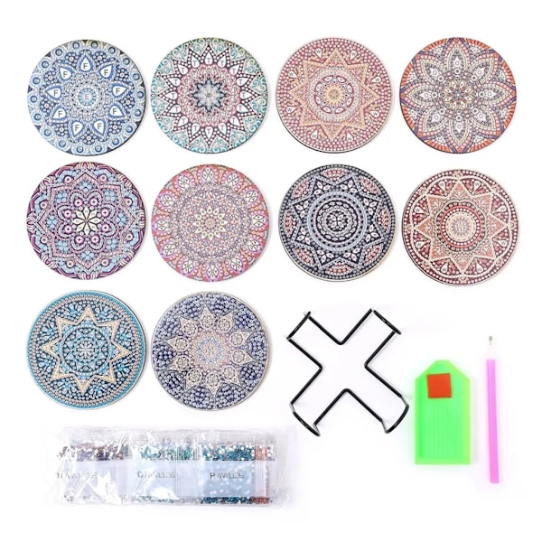 10 kpl Timanttimaalausalustatelineellä, Timanttialustat, Timanttimaalaus Aikuisille, Askartelu, DIY Mandala-alustat, Liukumattomat