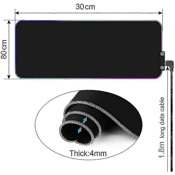 RGB gaming musematte med 7 LED-farger, 14 lysmoduser, musematte, datamaskin