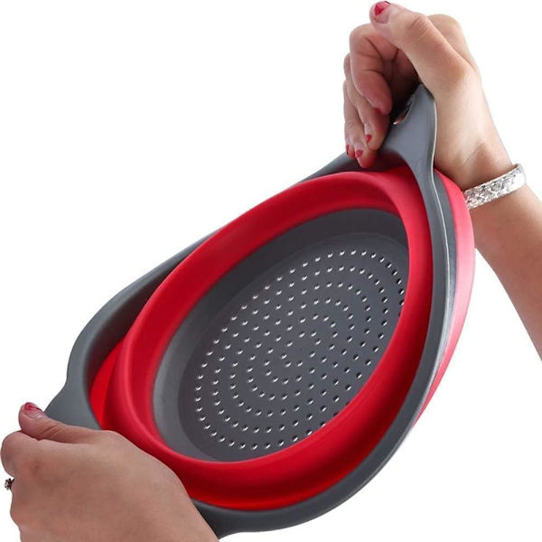 Hopfällbar tratt 2-pack rund silikon köksil - 1 stor 1 liten, perfekt för att sila pasta, grönsaker och frukt, 2-pack