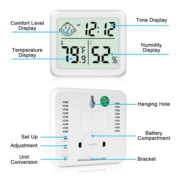 Digitalt indendørs hygrometer termometer, stort skærmbillede sød smiley termometer, temperaturmonitor og hygrometer