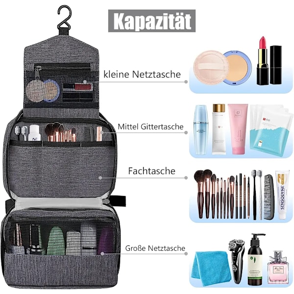 Toilettaske, 2 stk. kosmetikpung med krog, opbevaringspose, make-up taske, rejse toilettaske, vaskepose MED 4 snøreposer