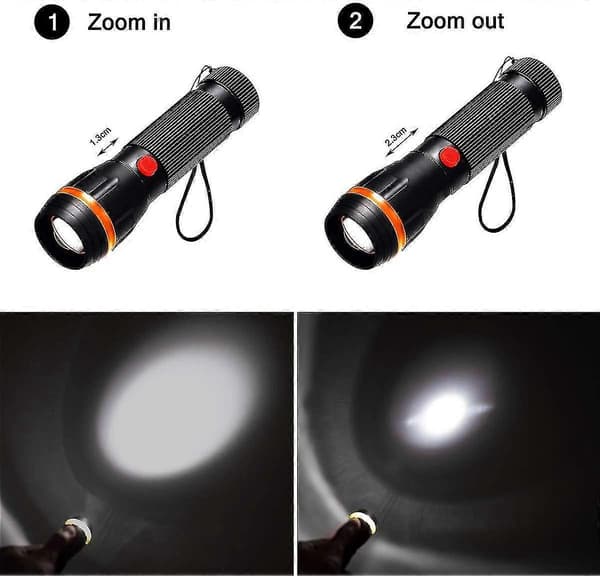4 kpl taskulamppuja, LED-standarditaskulamput, minitaskulamput zoomilla, 2 tilaa, 70 lumenia