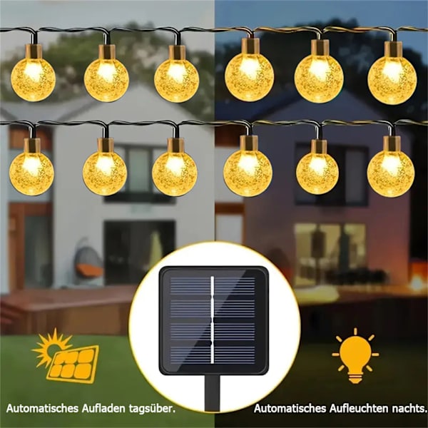 LED solcellelys boblekugle lyskæde, udendørs havedekoration