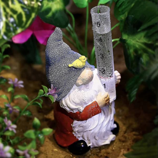 Regnmåler Nisse med glasregnmåler til måling af nedbør i terrassedekoration