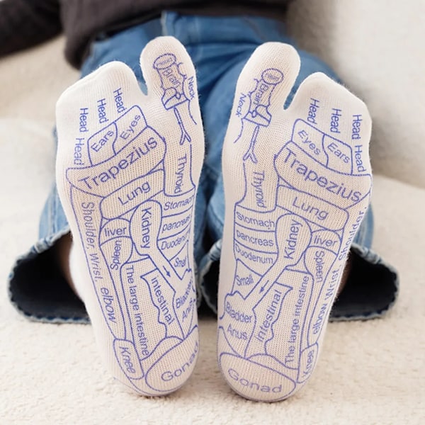 2x massage strumpor, reflexologi strumpor set, bomullsfot reflexologi strumpor, tryckpunkt strumpor, massagepinne