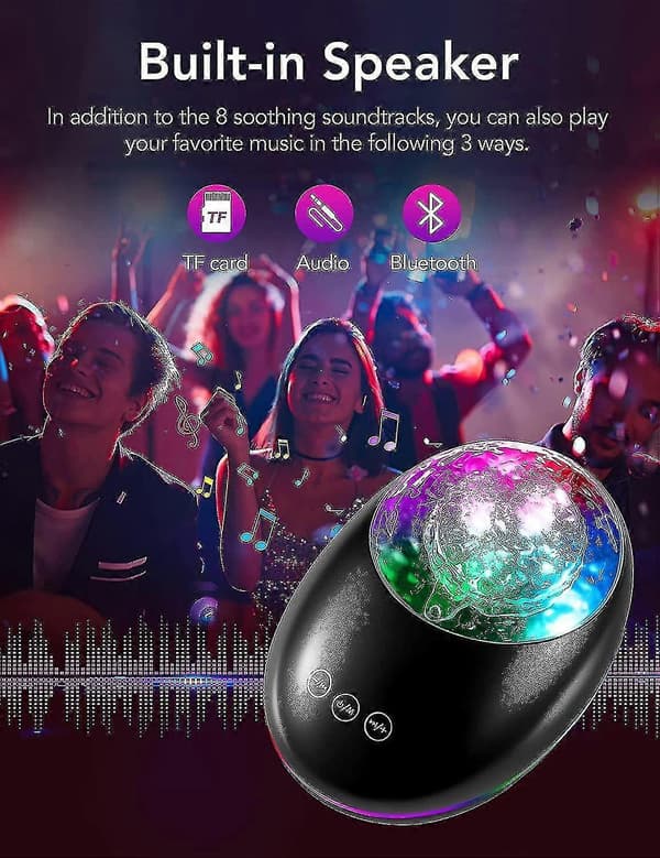 Bluetooth Galaxy Projektor – Stjärnvågslampa Högtalare Timer Barn Vuxen