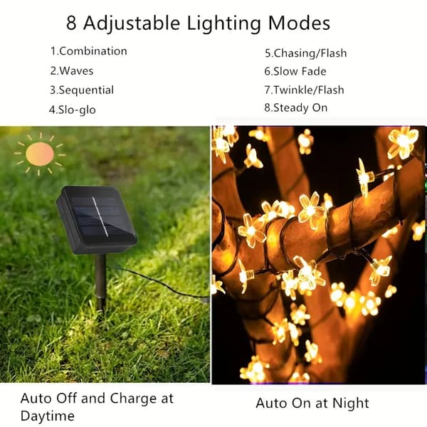 LED solbærkirsebær lyslenke, 7m50 lys, 8 moduser