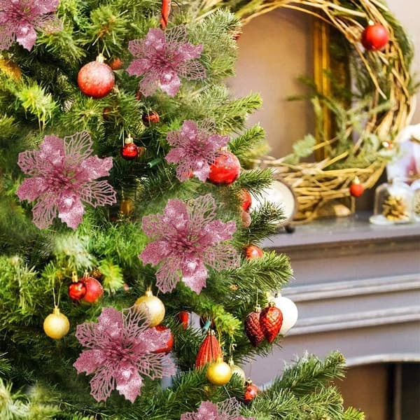 24 Guldfarvede glimmer julestjerner, juletræs-/bryllupsblomster